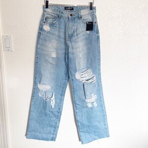 Parker Jeans Light Wash Distressed 100% Algodon High Rise Wide Leg Jeans